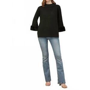 NEW FATE annie fur sleeve detail sweater top in black